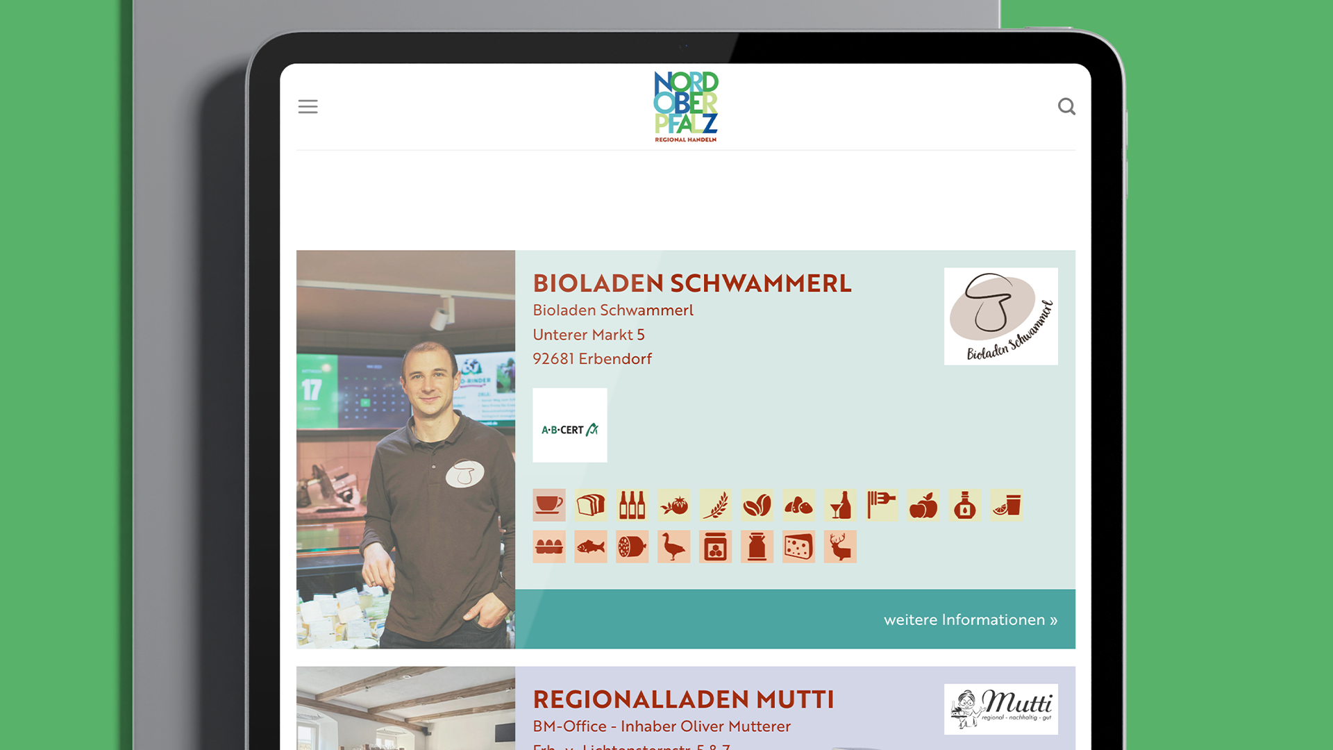 Tablet zeigt die Mobile-Ansicht der Website