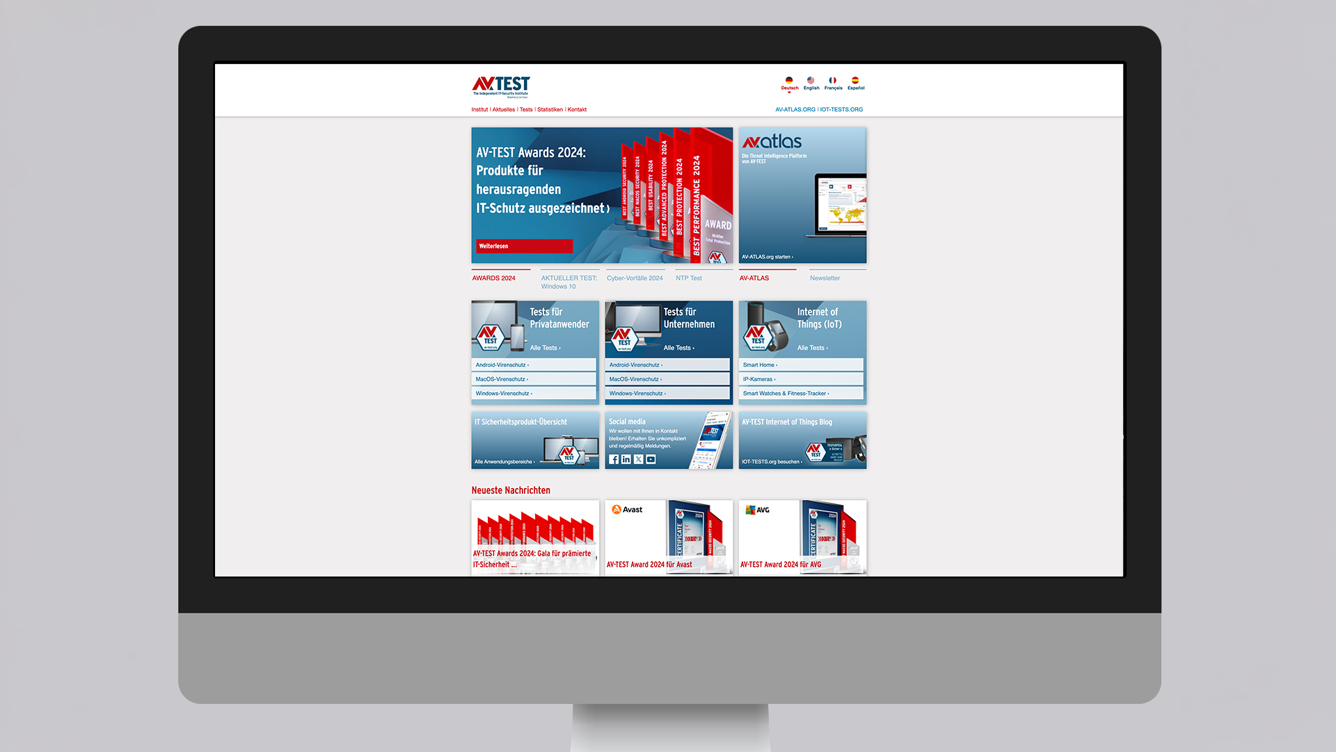 Monitoransicht der AV-TEST Webseite