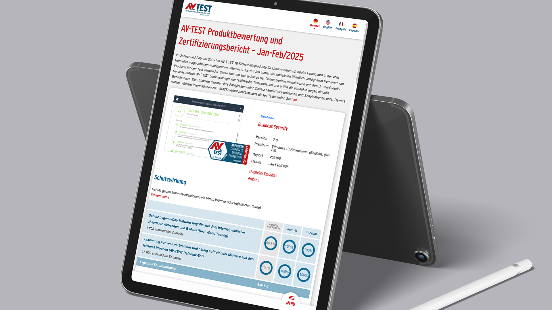 Tabletansicht der Website