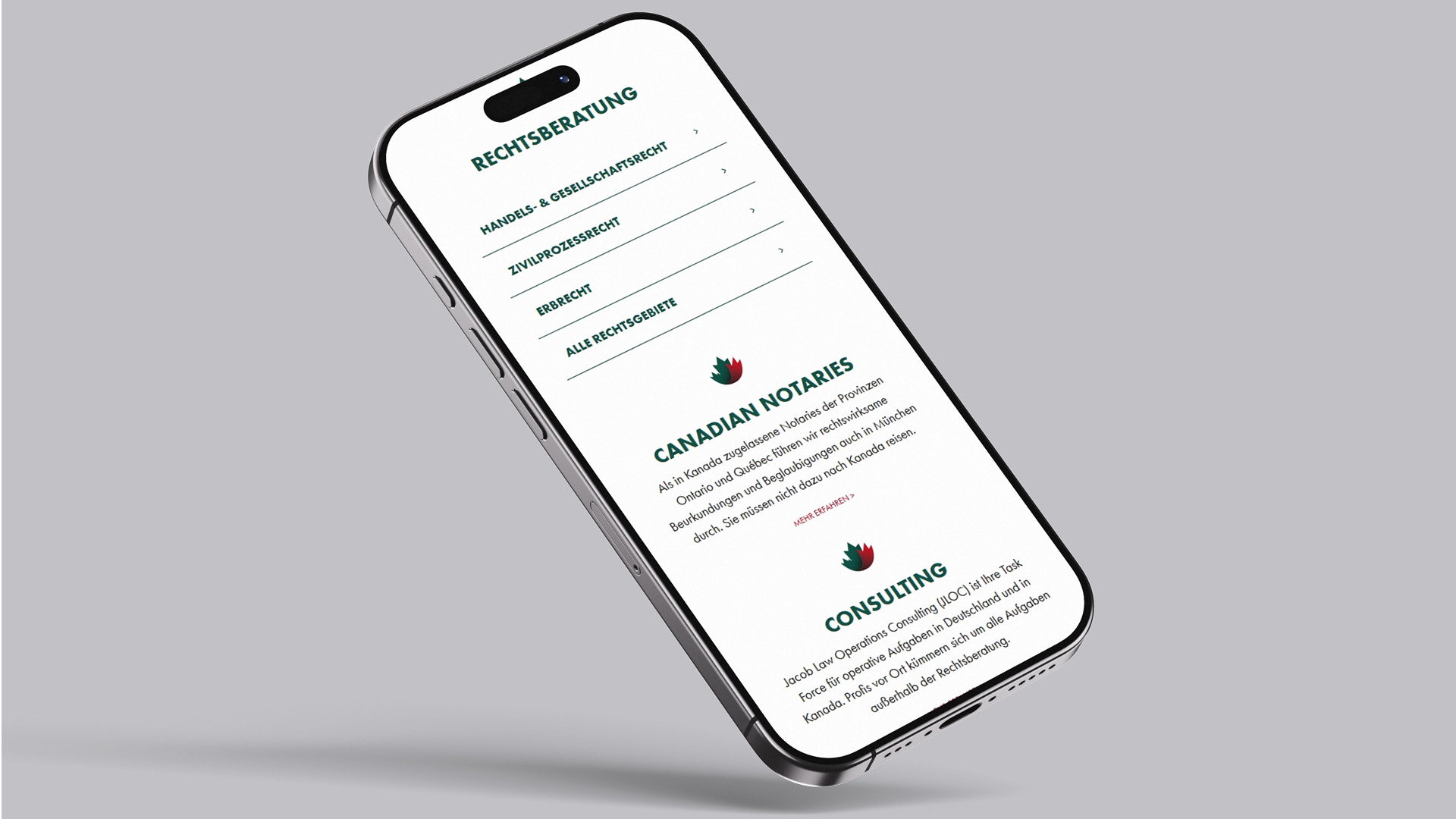 Smartphone zeigt die Mobile-Ansicht der Website