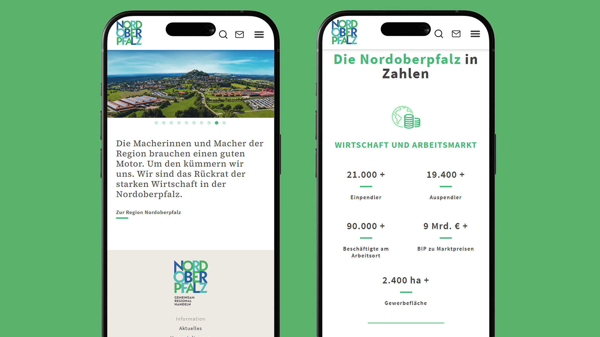 Zwei Smartphones zeigen die Mobile-Ansicht der Website