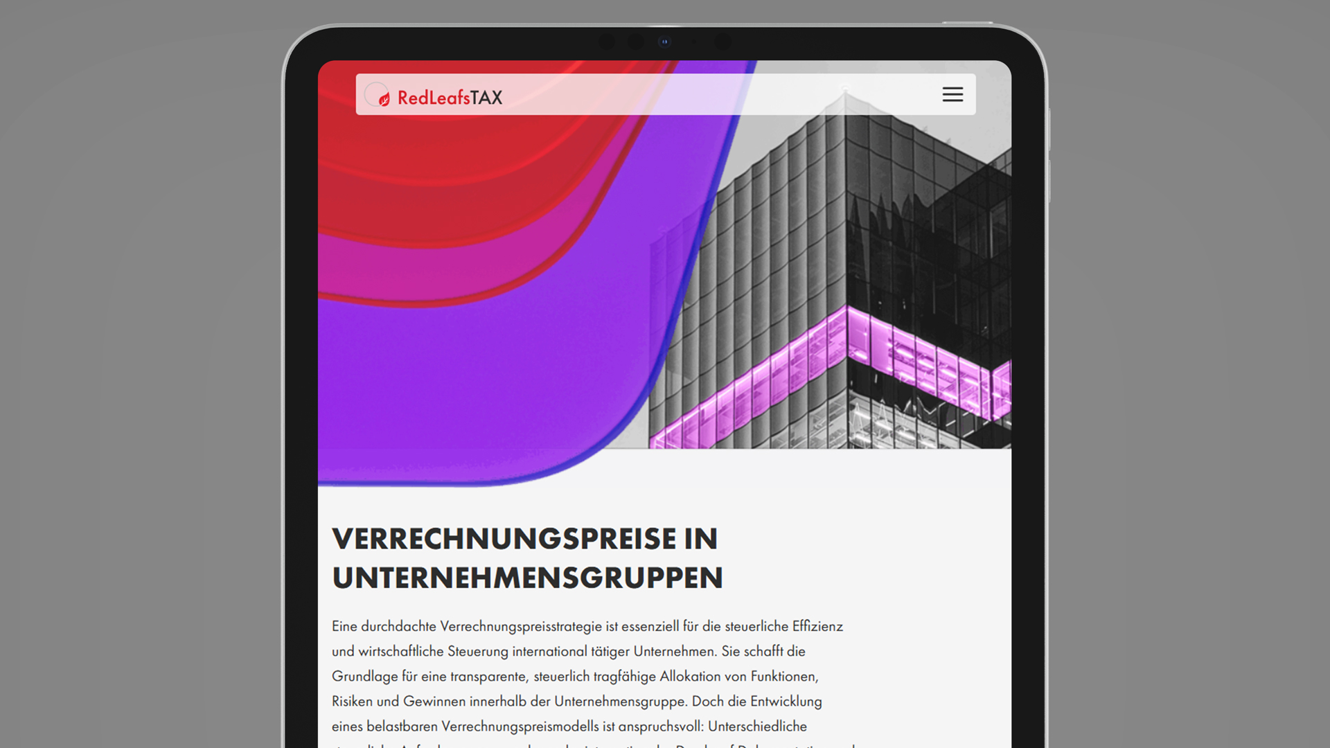 Webseite auf Tablet