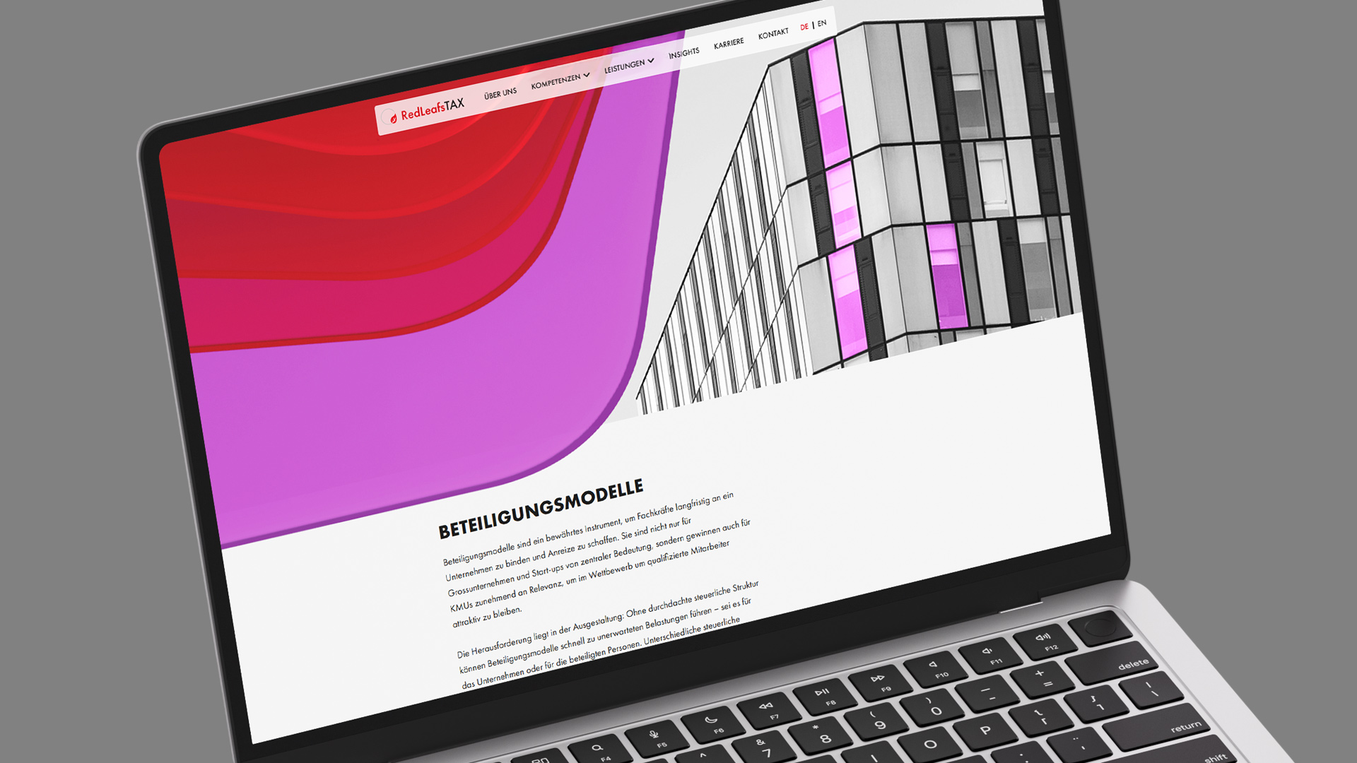 Webseite auf Laptop