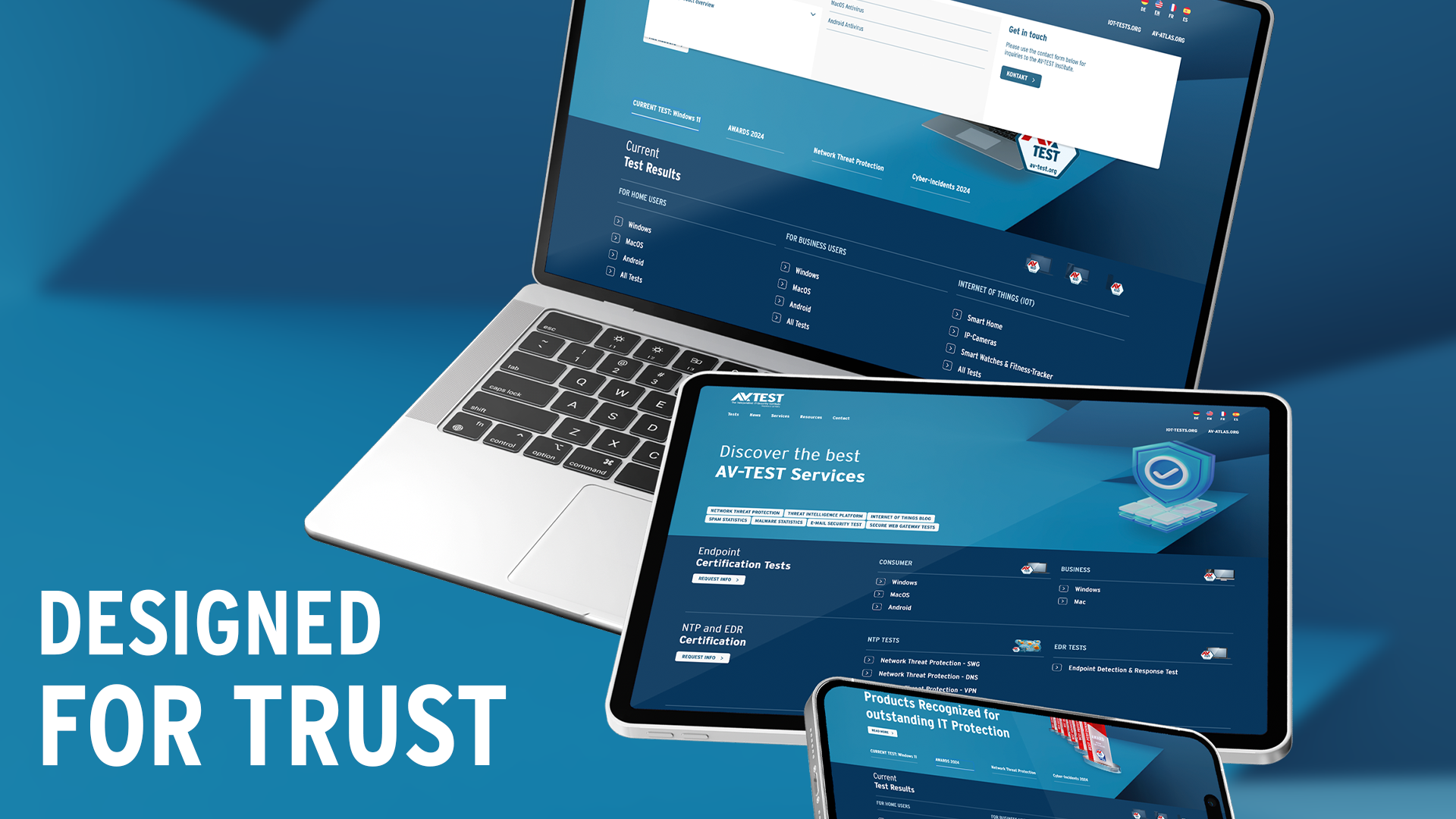 Three screens showing the Website